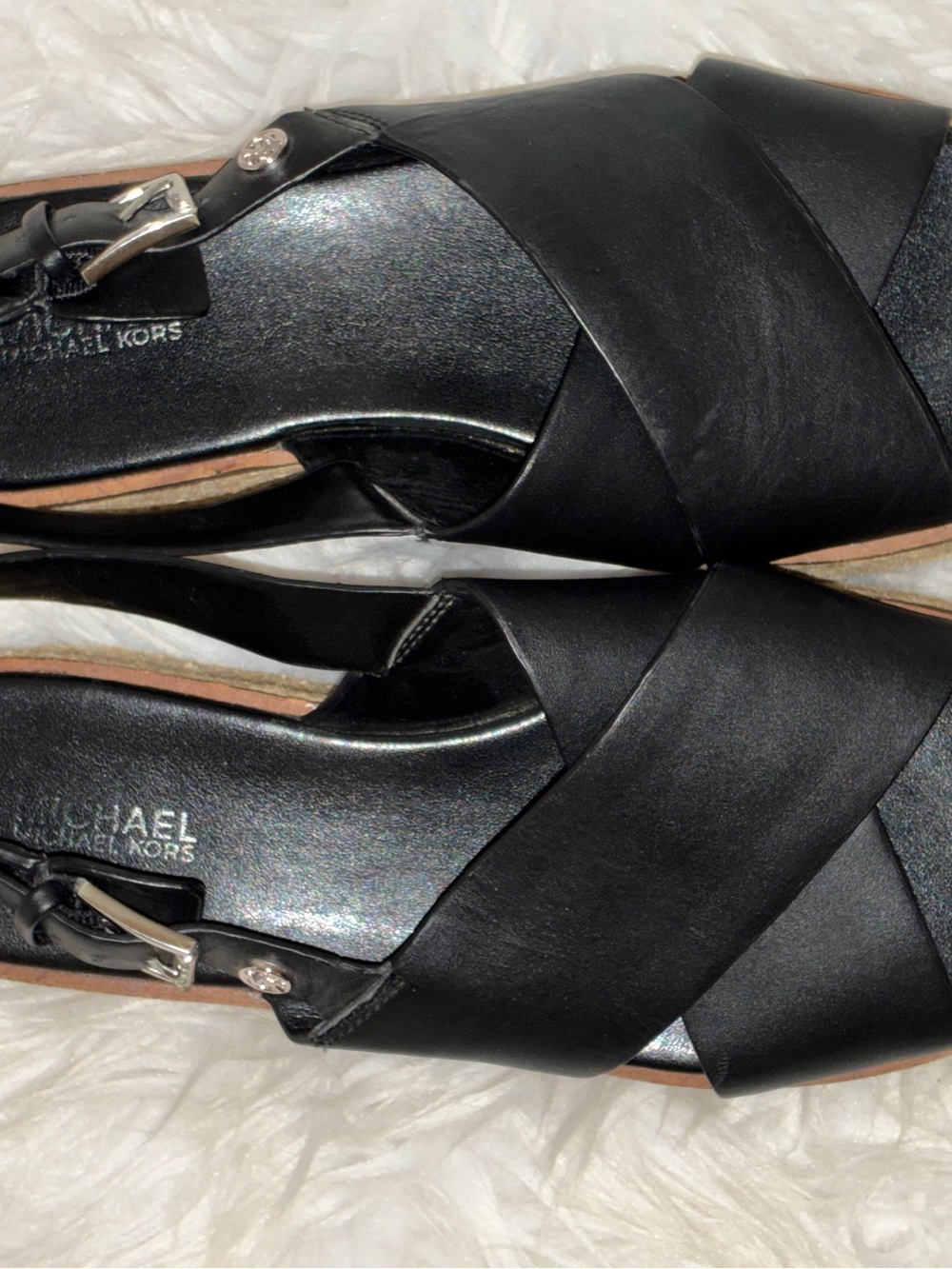 Michael Kors Black Leather Crisscross Slingback Sandals Sz 6.5 - Picture 4 of 12